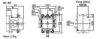 SC-N16 110V 800A 440kW 2NO+2NC - Contactor Fuji Kích thước chuẩn của SC-N16 110VAC Fuji chính hãng
