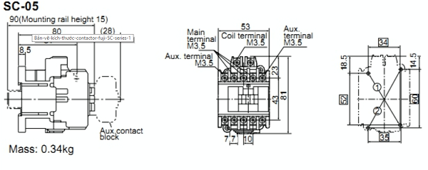 SC-05 110V 12A 5.5kW NO+NC - Contactor Fuji Kích thước chuẩn SC-05 AC110V Fuji contactor