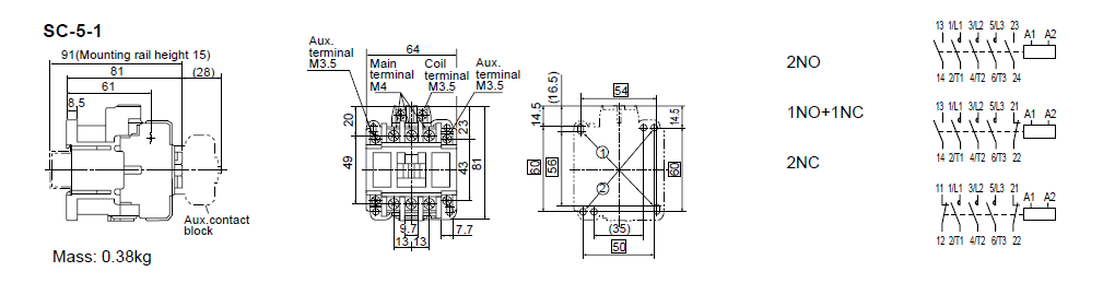 SC-5-1 110V 22A 11kW NO+NC - Contactor Fuji Kích thước chuẩn SC-5-1 AC110V Fuji contactor