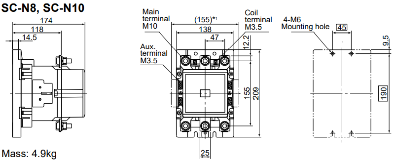 SC-N8 110V 180A 90kW 2NO+2NC - Contactor Fuji Kích thước chuẩn contactor SC-N8 110VAC Fuji
